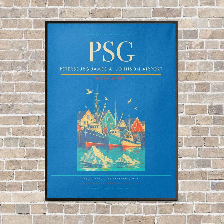 Petersburg James A. Johnson Airport PSG vertical canvas print - framed - turquoise background