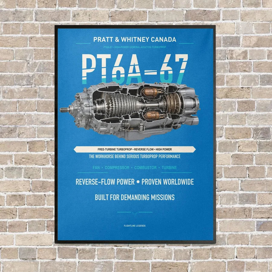 PT6A-67 vertical canvas print - framed - turquoise background