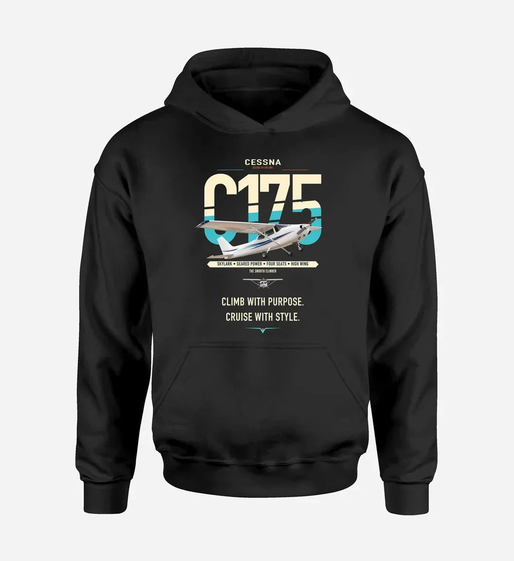 Cessna 175 Skylark design on black double-side hoodie, single-side print