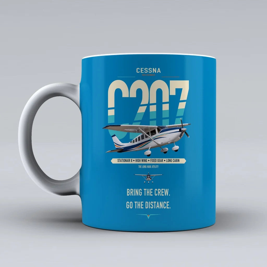 Cessna T207A Stationair 8 design on turquoise ceramic mug, double-side print