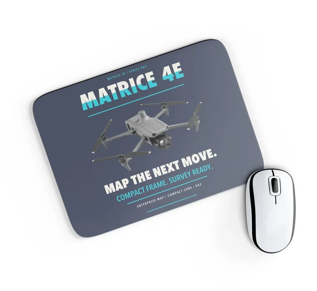 DJI Matrice 4E design on navy blue rectangle mouse pad