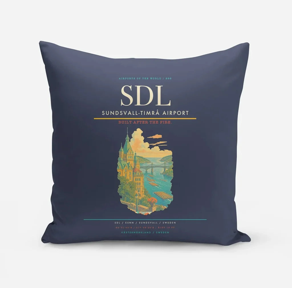 Sundsvall-Timrå Airport (SDL) design on navy blue pillow