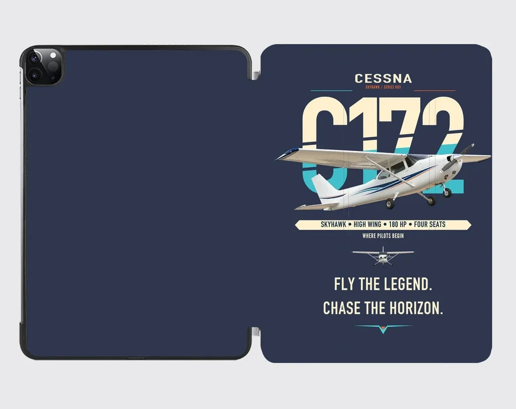 Cessna 172 Skyhawk design on navy blue ipad tablet case
