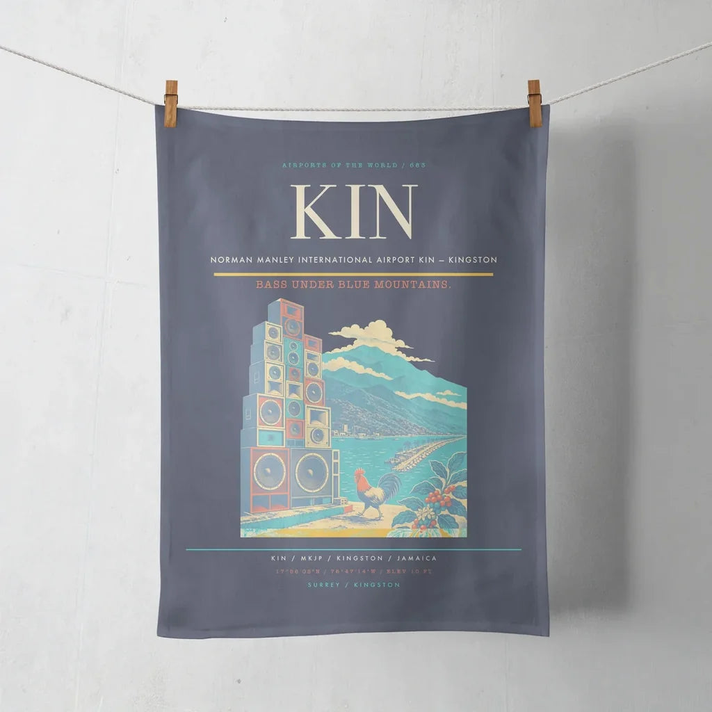 Norman Manley International Airport (KIN) design on navy blue towel