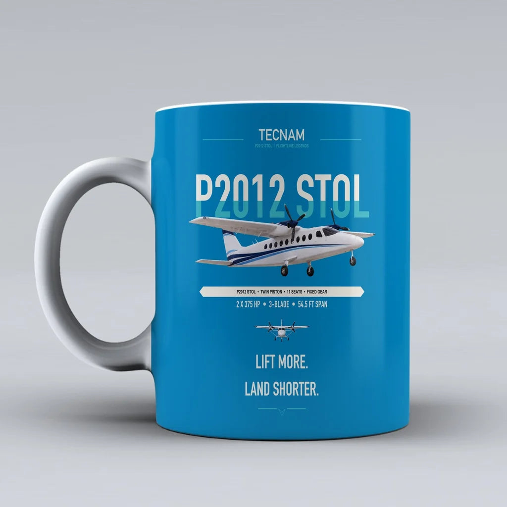 Tecnam P2012 STOL design on turquoise ceramic mug, double-side print