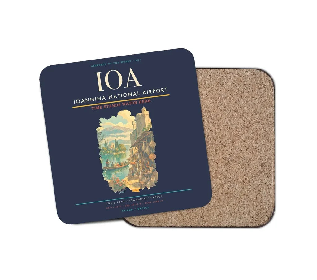 Ioannina National Airport (IOA) design on navy blue 1 piece coaster