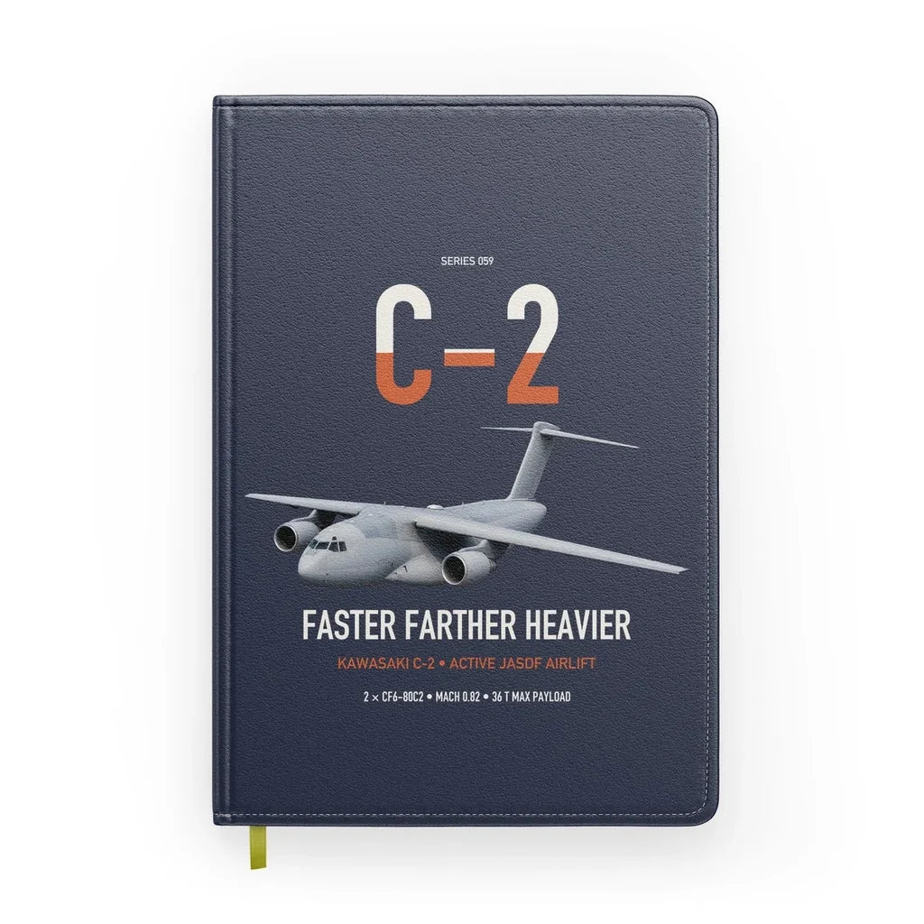 Kawasaki C-2 design on navy blue notebook