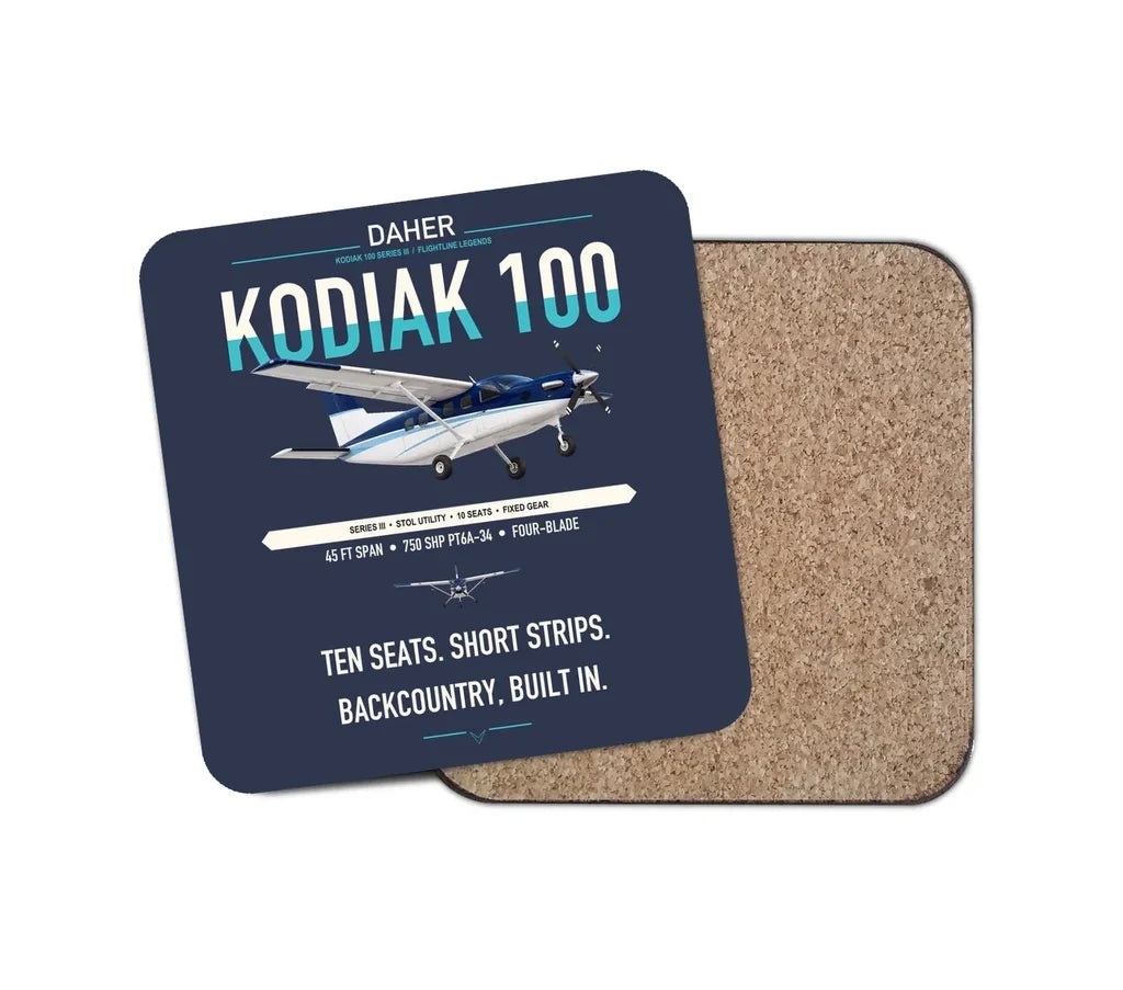 Daher Kodiak 100 Series III design on navy blue 1 piece coaster
