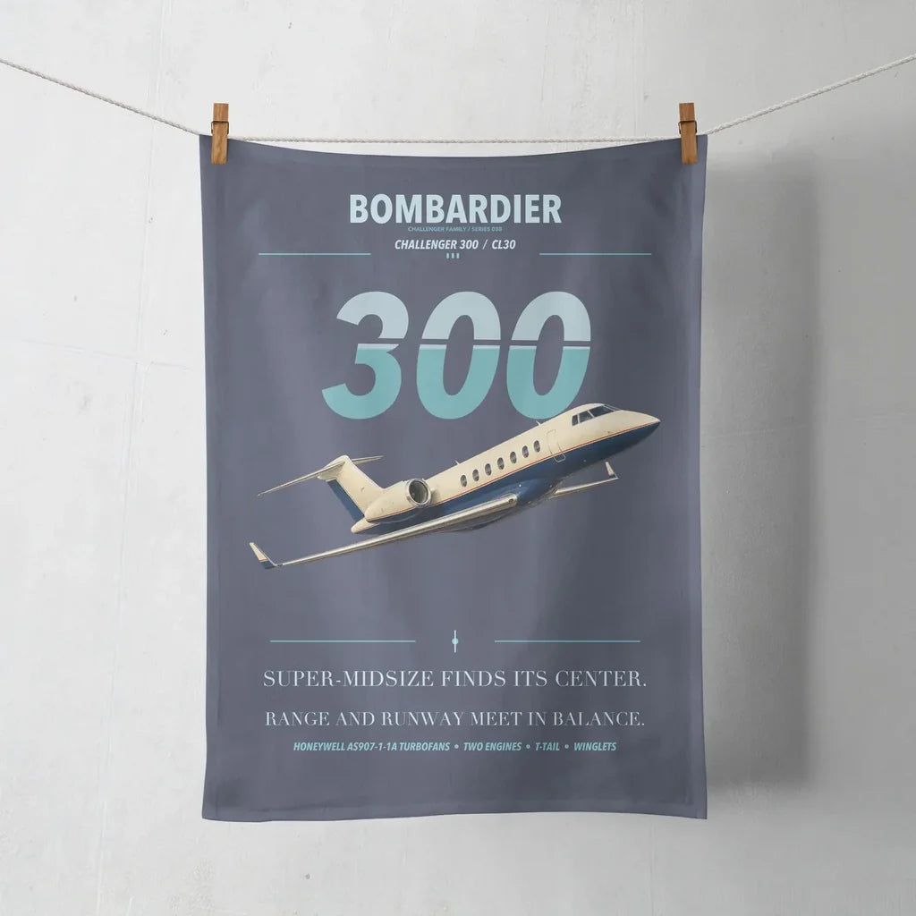 Bombardier Challenger 300 design on navy blue towel