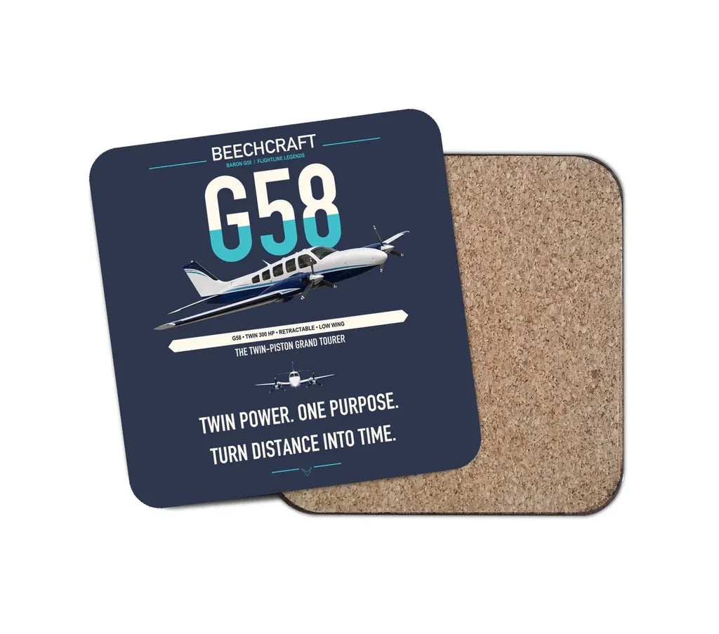 Beechcraft Baron G58 design on navy blue 1 piece coaster