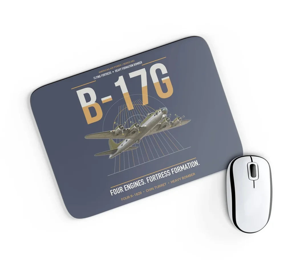 B-17G Flying Fortress design on navy blue rectangle mouse pad