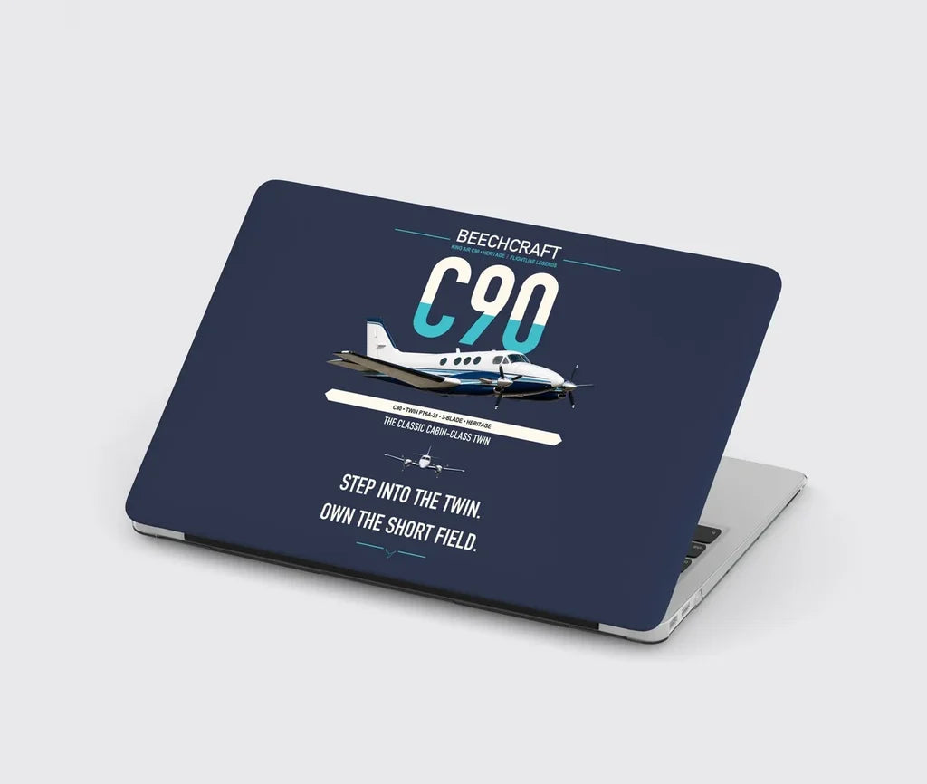 Beechcraft King Air C90 design on navy blue MacBook case