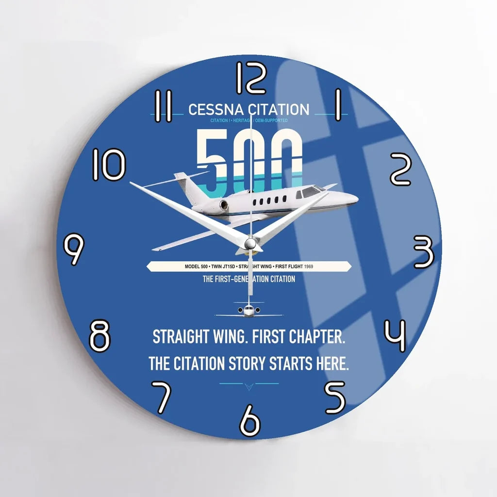 Cessna Citation 500 - Citation I design on blue no frame wall clock