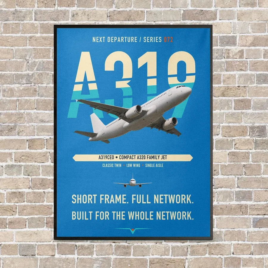 Airbus A319ceo vertical canvas print - framed - turquoise background