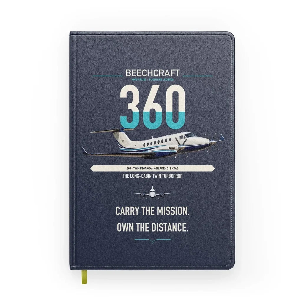 Beechcraft King Air 360 design on navy blue notebook