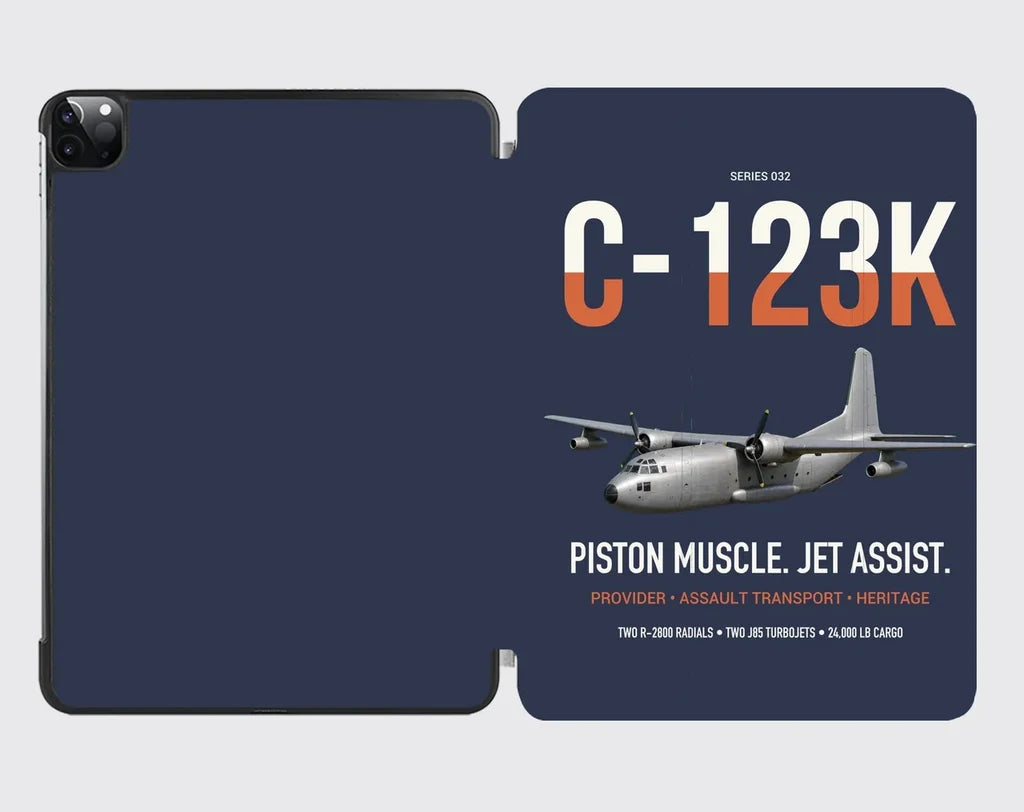 C-123K Provider design on navy blue ipad tablet case