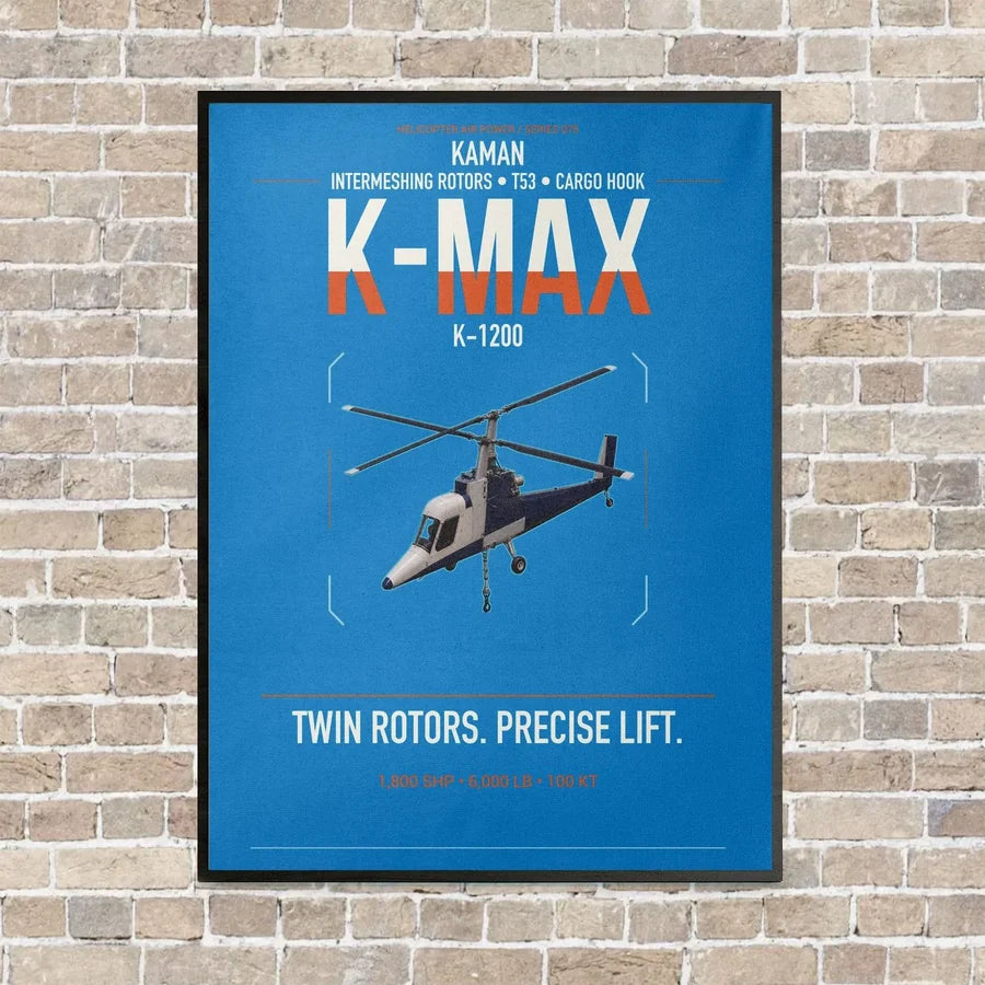 Kaman K-1200 K-MAX vertical canvas print - framed - turquoise background