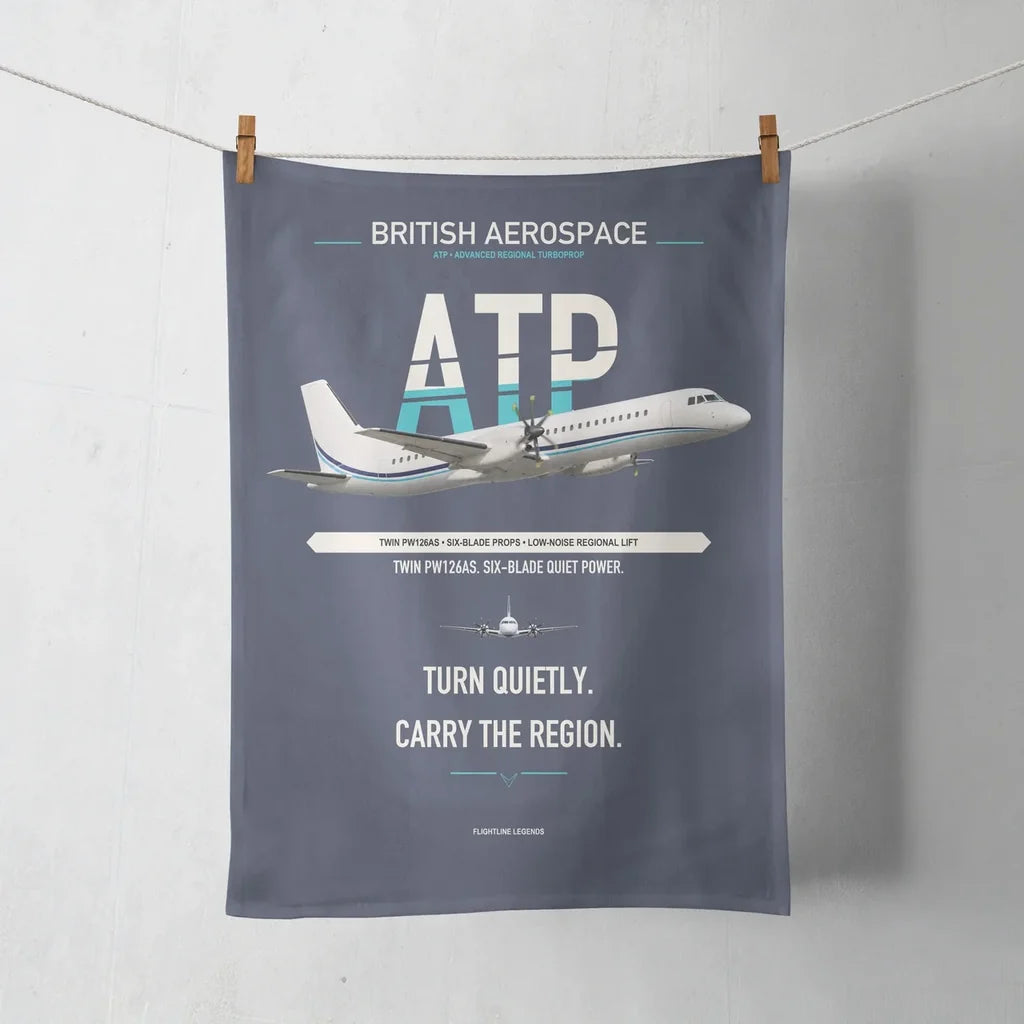 British Aerospace ATP design on navy blue towel