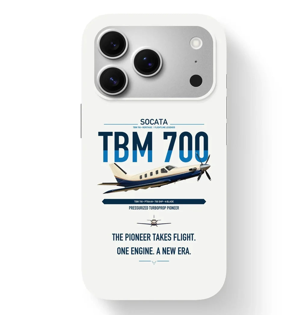 Socata TBM 700 design on white magsafe iphone case, for iPhone 17 Pro