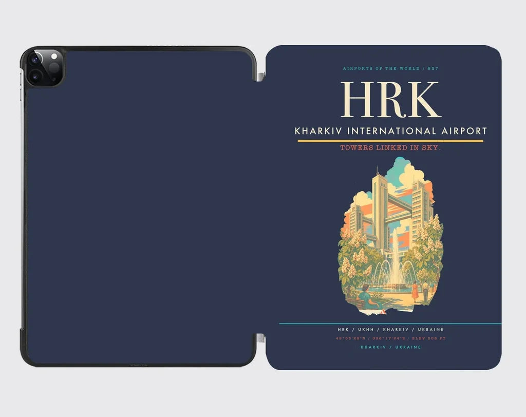 Kharkiv International Airport (HRK) design on navy blue ipad tablet case
