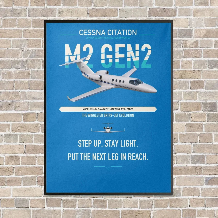 Cessna Citation M2 Gen2 vertical canvas print - framed - turquoise background