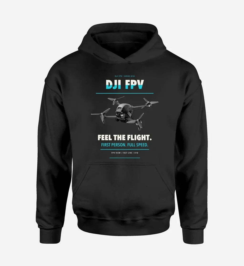 DJI FPV design on black hoodie single side