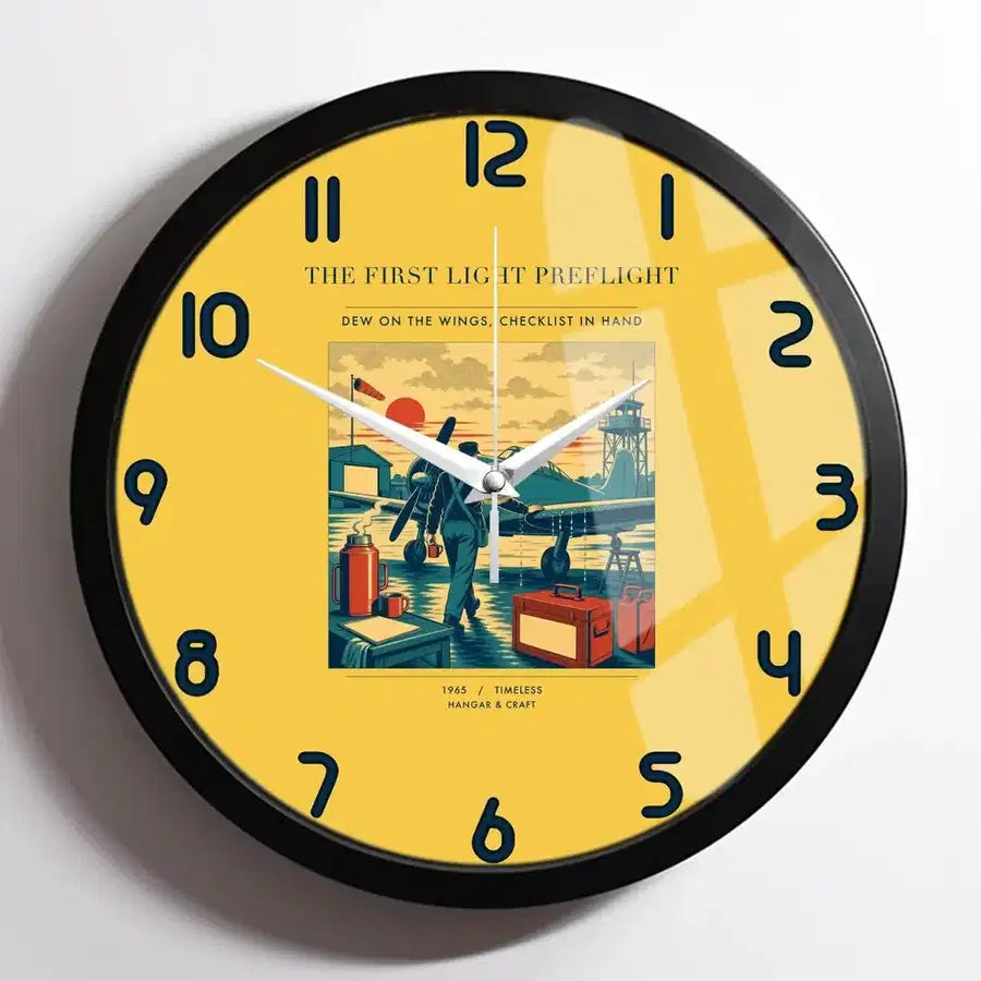 VINTAGE G4180 - The First Light Preflight - Designed Wall Clocks design on yellow framed