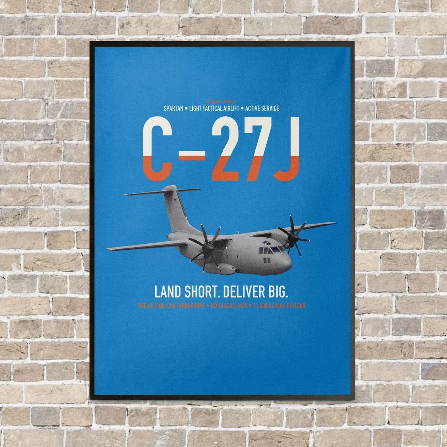 C-27J Spartan vertical canvas print - framed - turquoise background