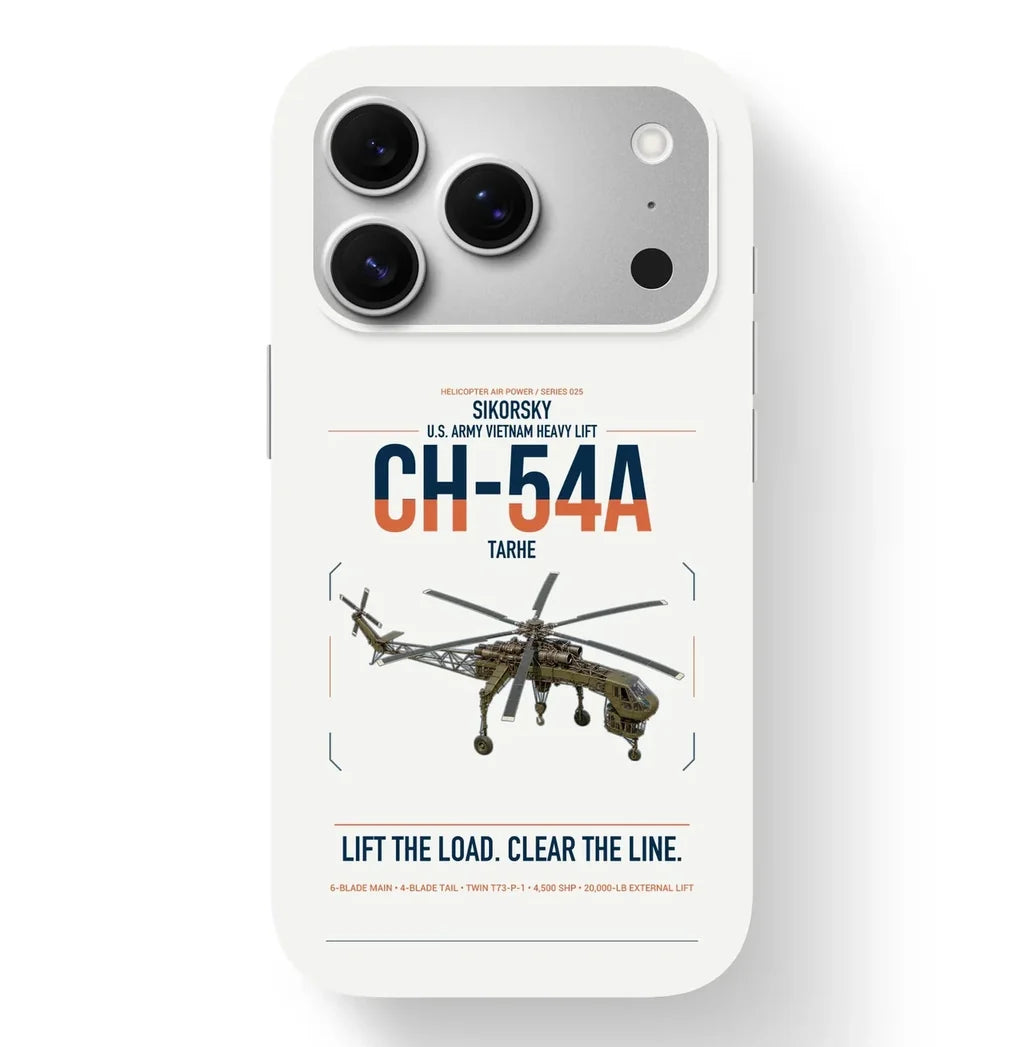 Sikorsky CH-54A Tarhe design on white magsafe iphone case, for iPhone 17 Pro