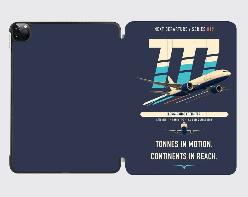 Boeing 777F design on navy blue ipad tablet case