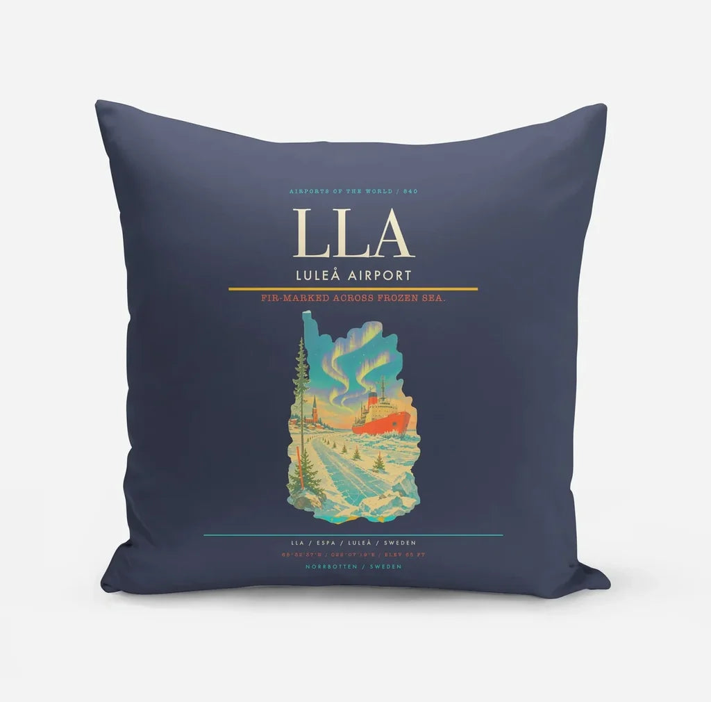 Luleå Airport (LLA) design on navy blue pillow