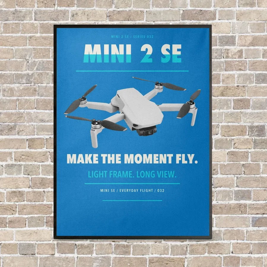 DJI Mini 2 SE vertical canvas print - framed - turquoise background