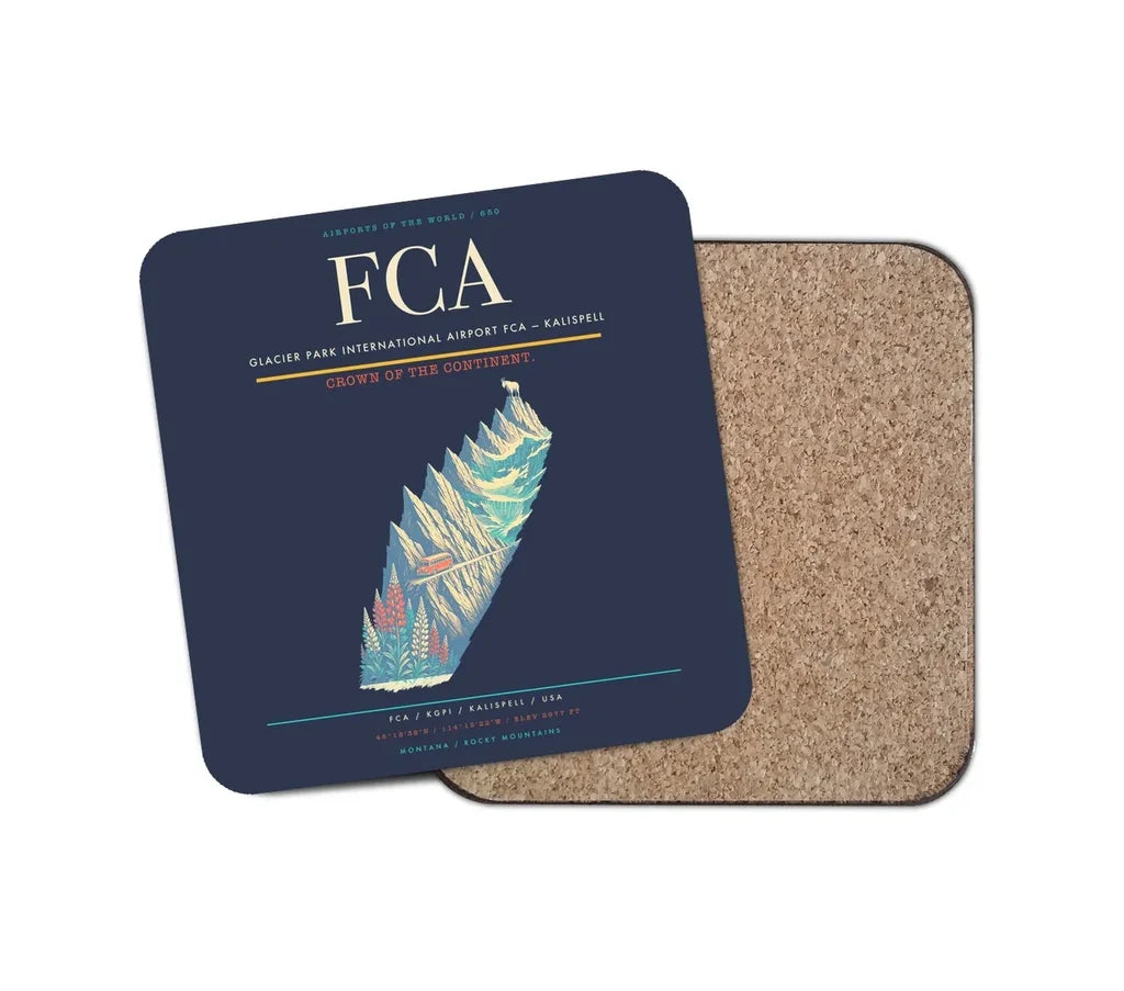 Glacier Park International Airport (FCA) design on navy blue 1 piece coaster