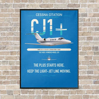 Thumbnail for Cessna Citation CJ1+ vertical canvas print - framed - turquoise background