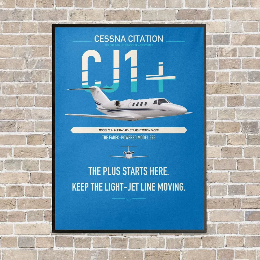 Cessna Citation CJ1+ vertical canvas print - framed - turquoise background