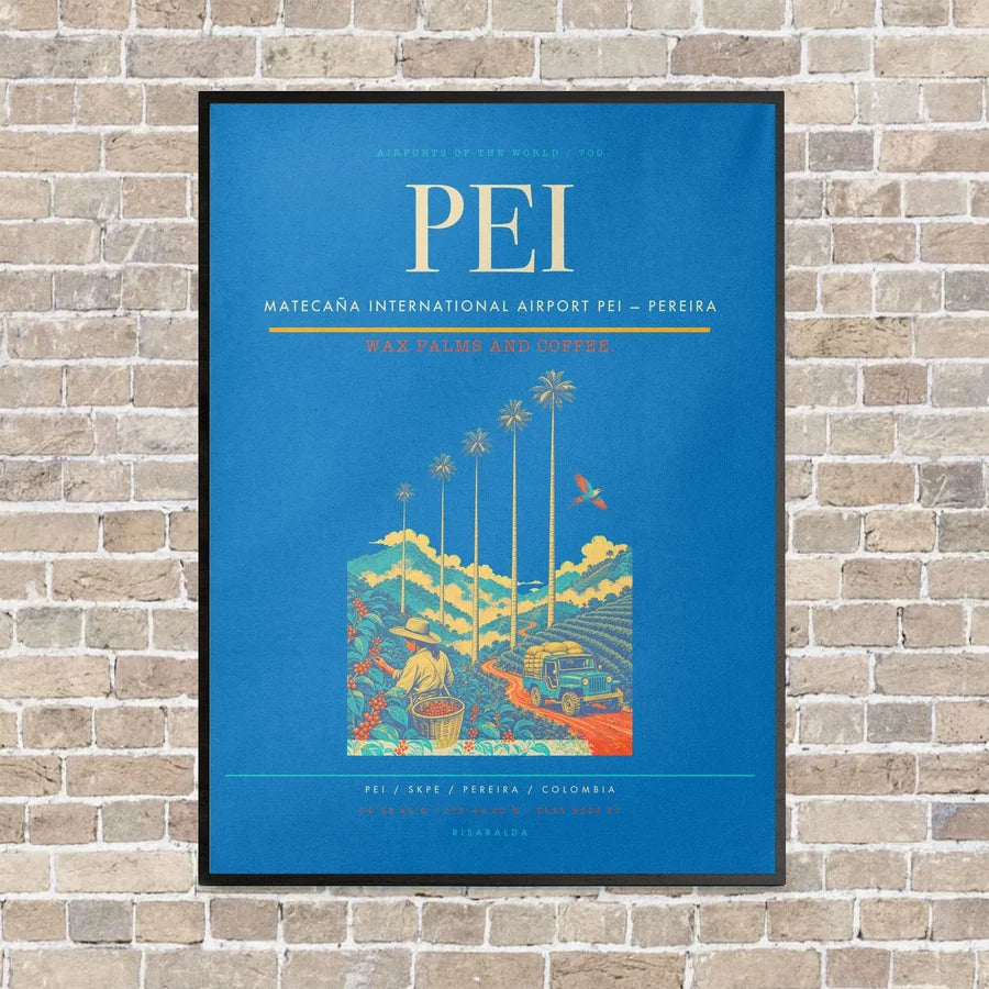 Matecaña International Airport PEI — Pereira vertical canvas print - framed - turquoise background