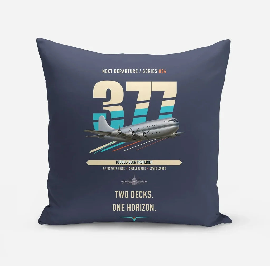 Boeing 377 Stratocruiser design on navy blue pillow