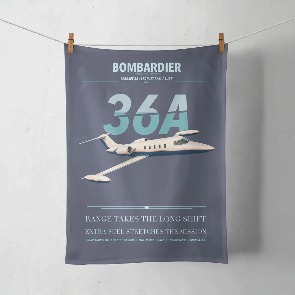 Bombardier Learjet 36A design on navy blue towel