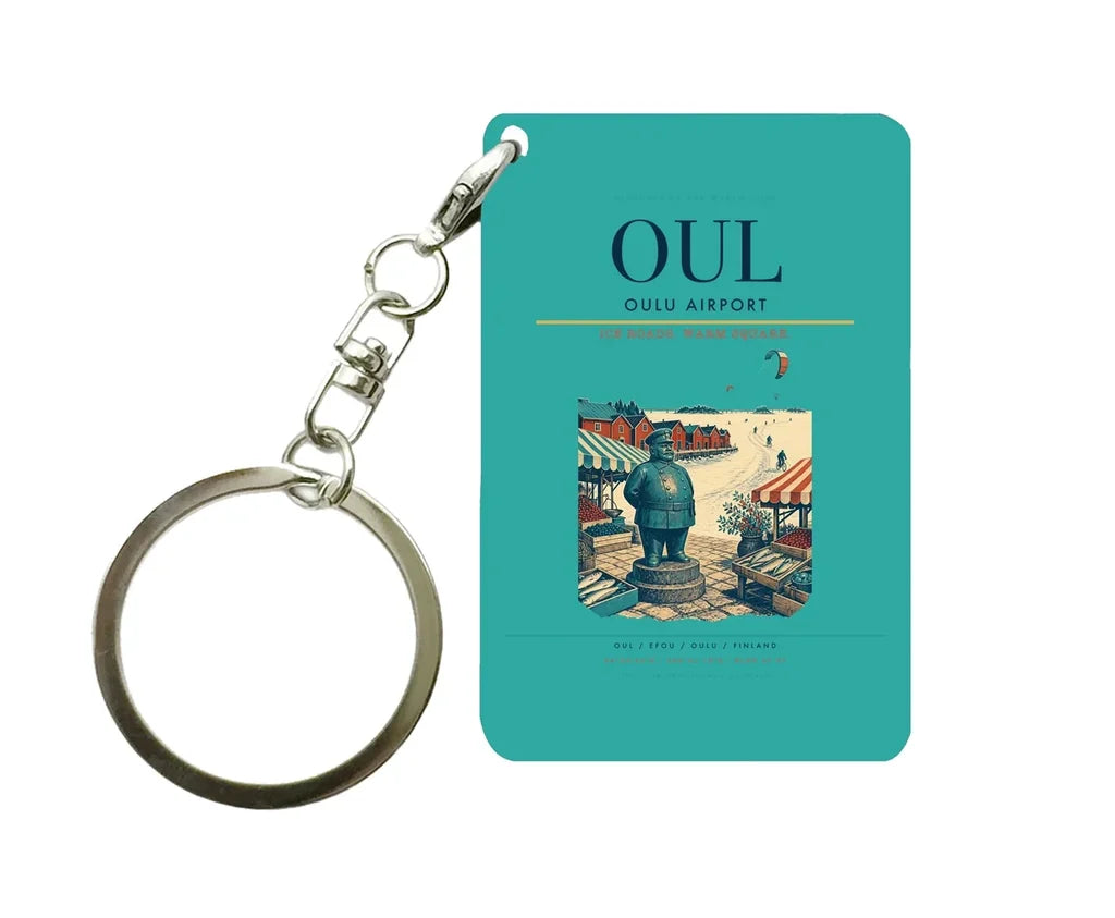 Oulu Airport (OUL) design on turquoise key chain