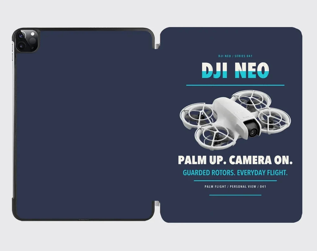 DJI Neo design on navy blue ipad tablet case