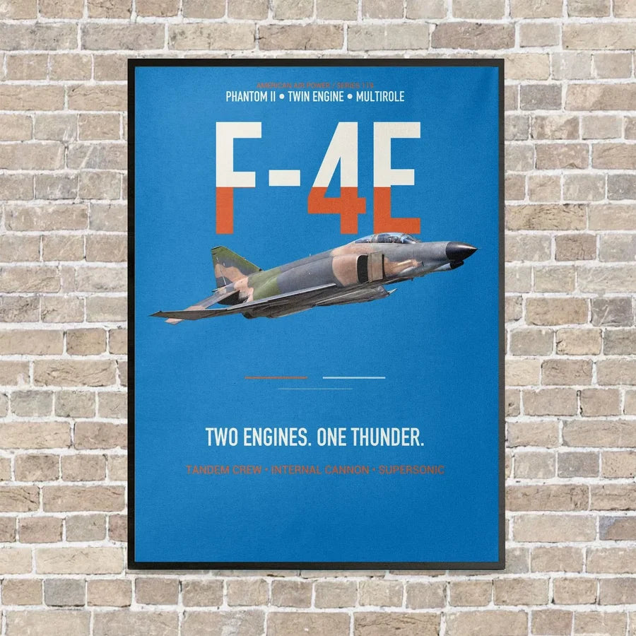 F-4E Phantom II Two Engines One Thunder vertical canvas print - framed - turquoise background