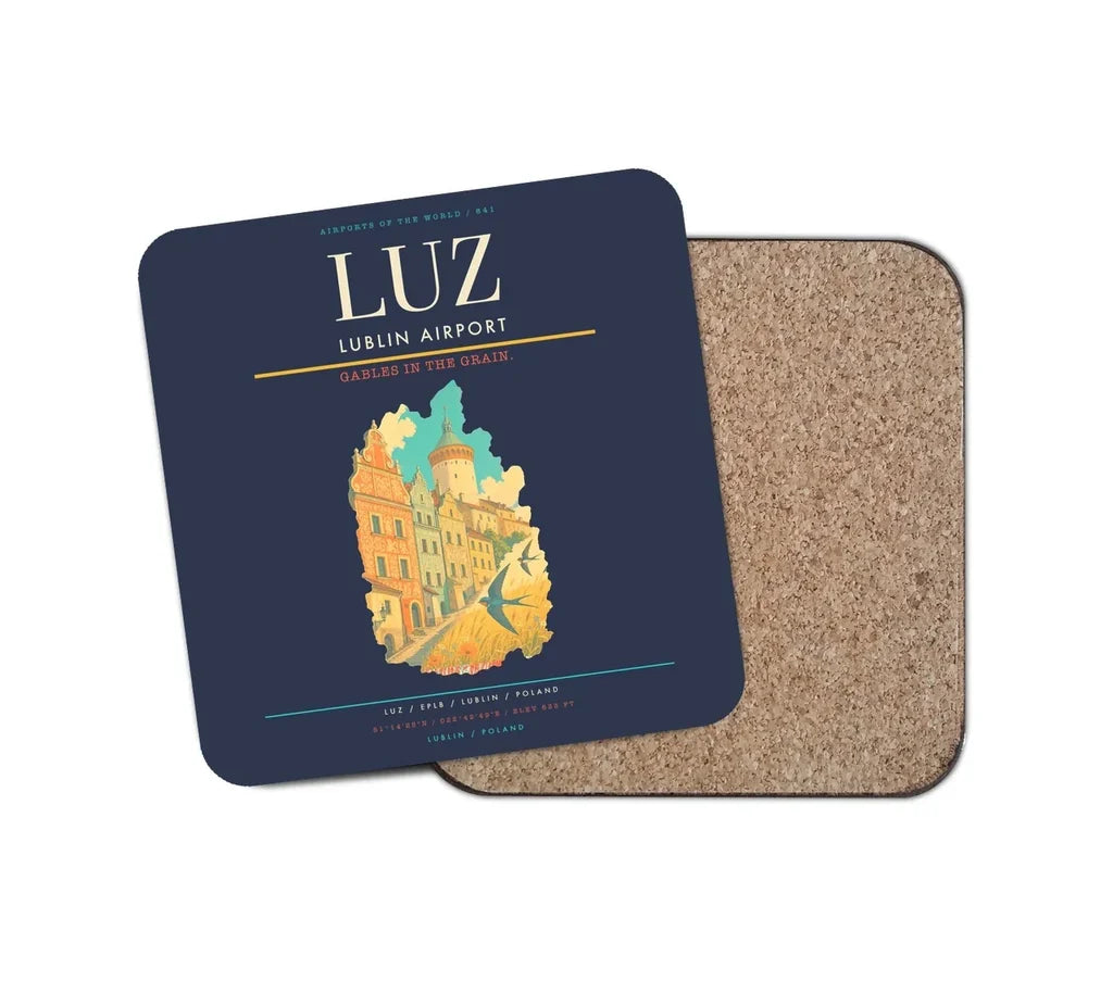 Lublin Airport (LUZ) design on navy blue 1 piece coaster