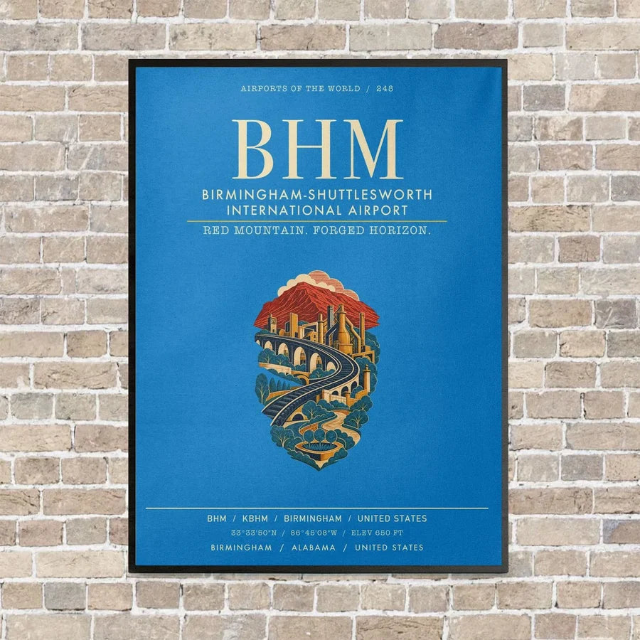 Birmingham-Shuttlesworth International Airport BHM vertical canvas print - framed - turquoise background