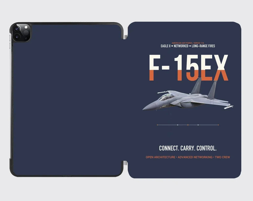 F-15EX Eagle II Connect Carry Control design on navy blue ipad tablet case