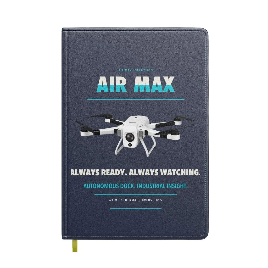 Percepto Air Max design on navy blue notebook