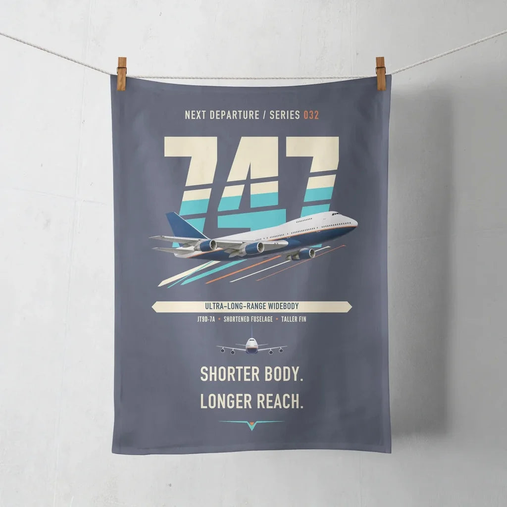 Boeing 747SP design on navy blue towel