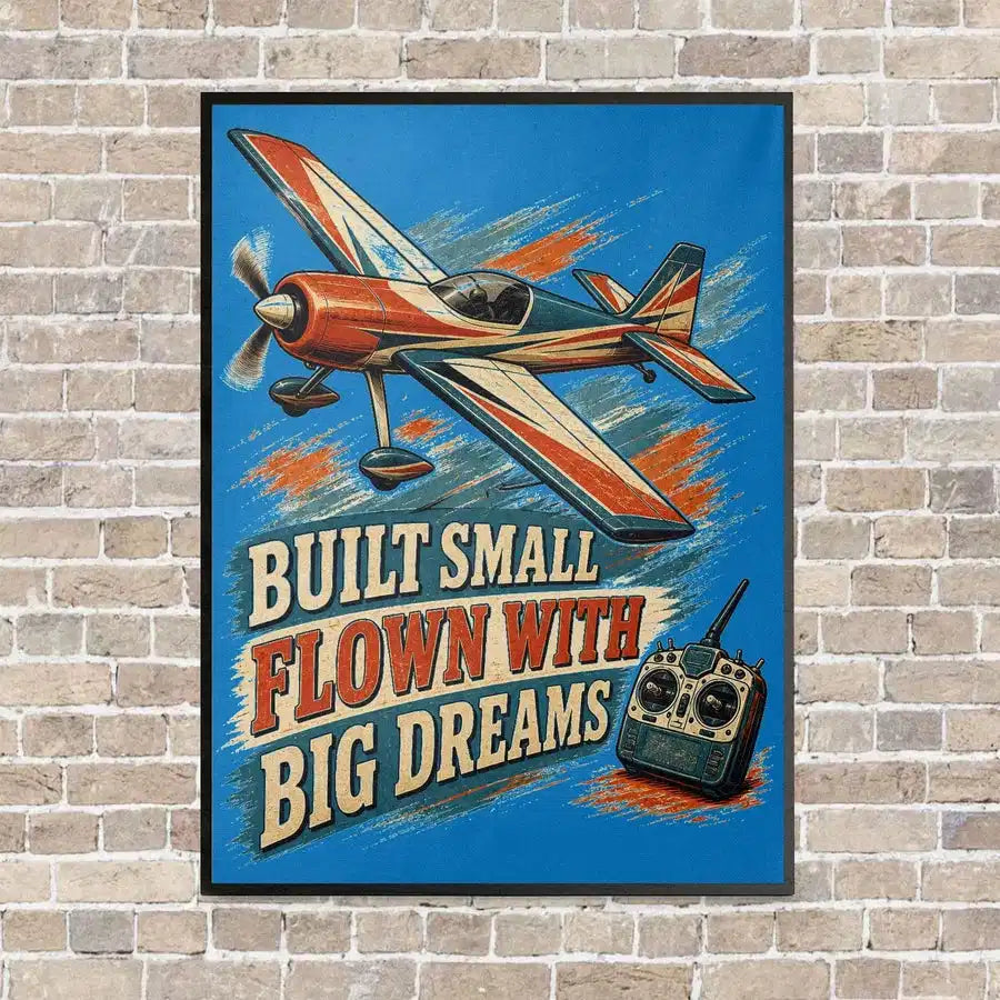 Built Small Flown With Big Dreams vertical canvas print - framed - turquoise background