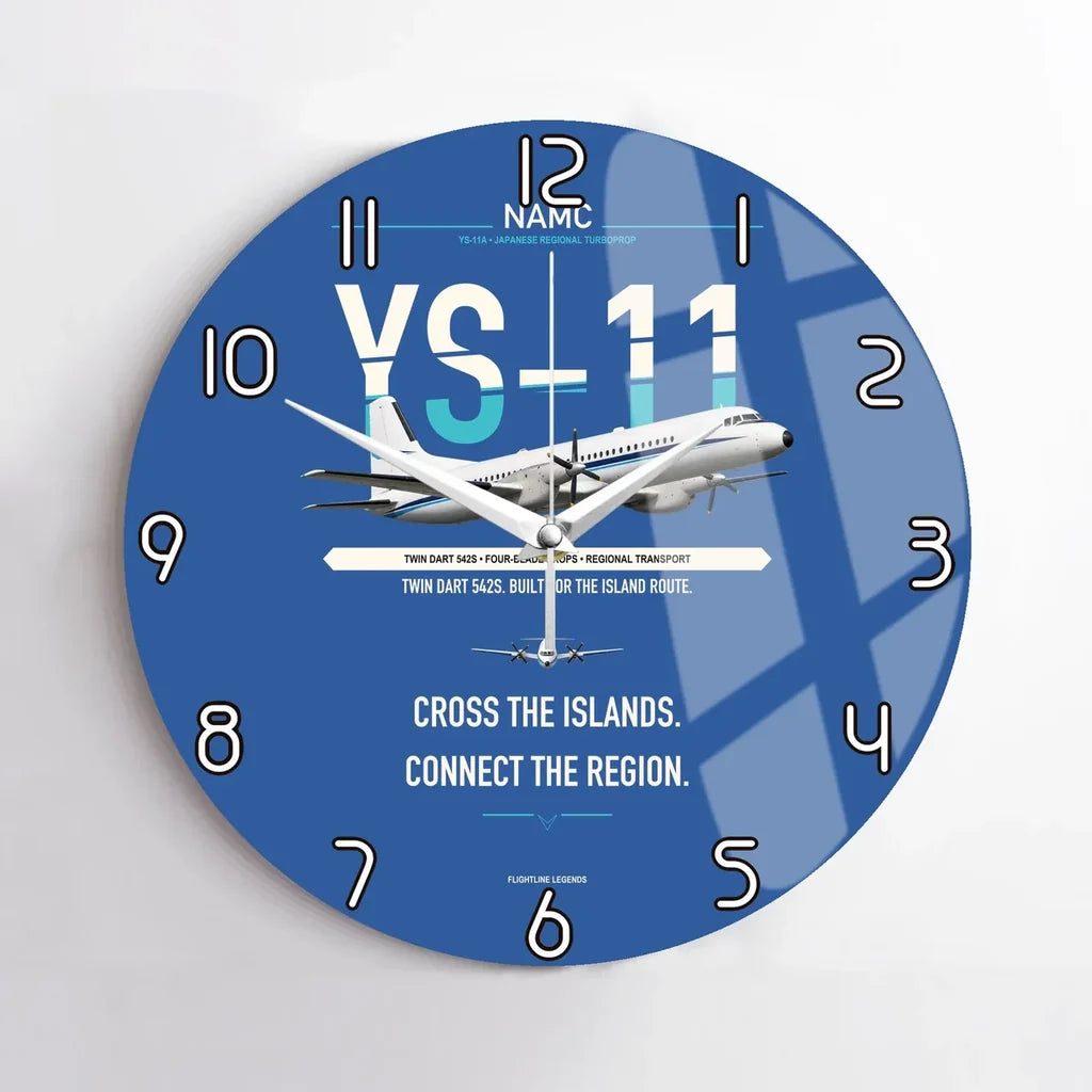 NAMC YS-11A design on blue no frame wall clock
