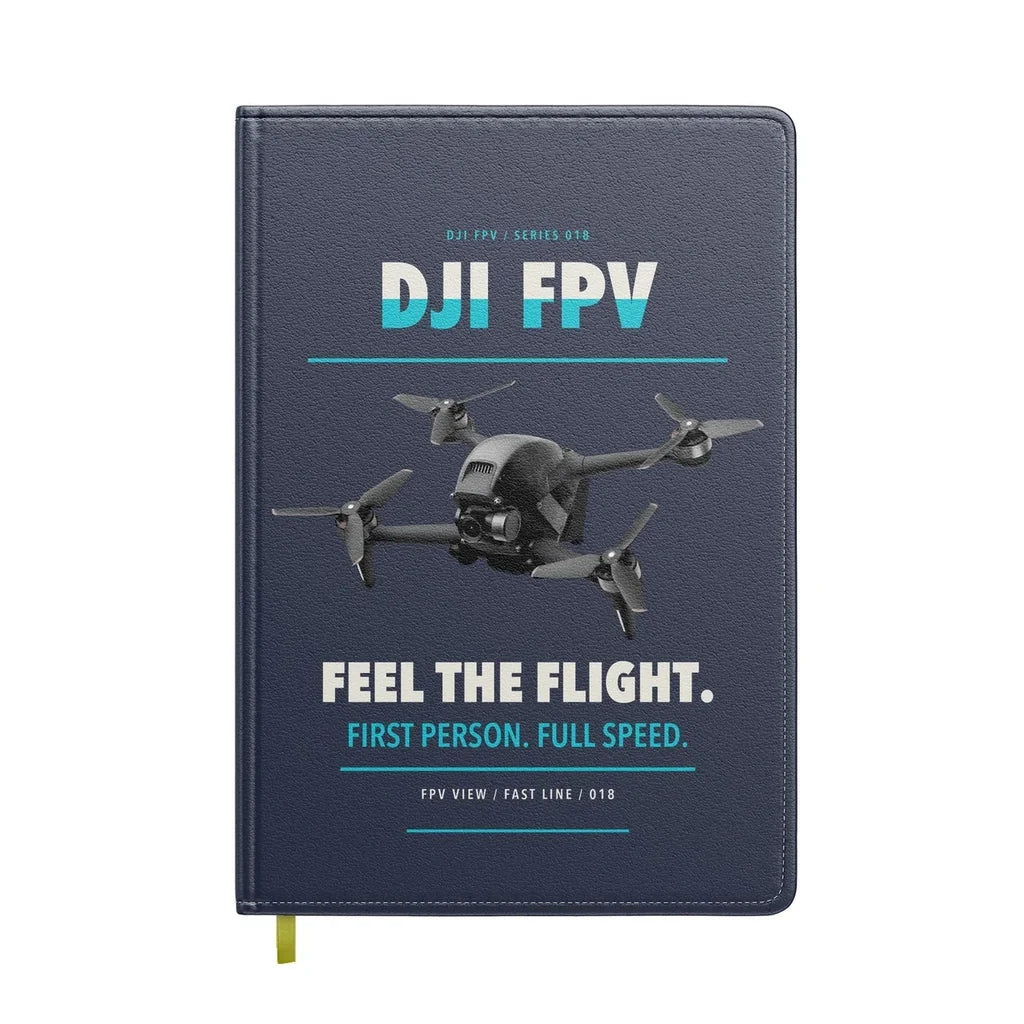 DJI FPV design on navy blue notebook