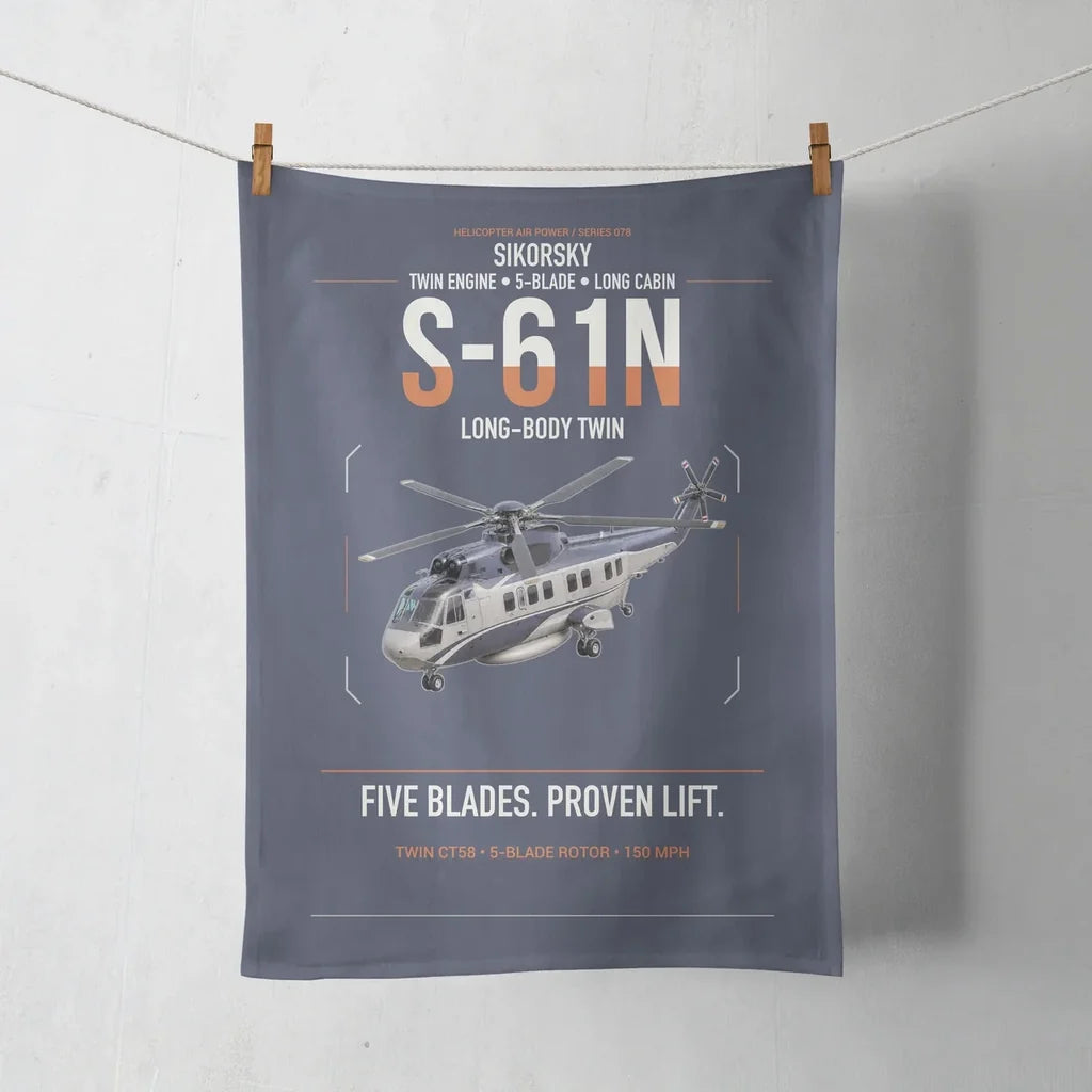 Sikorsky S-61N design on navy blue towel